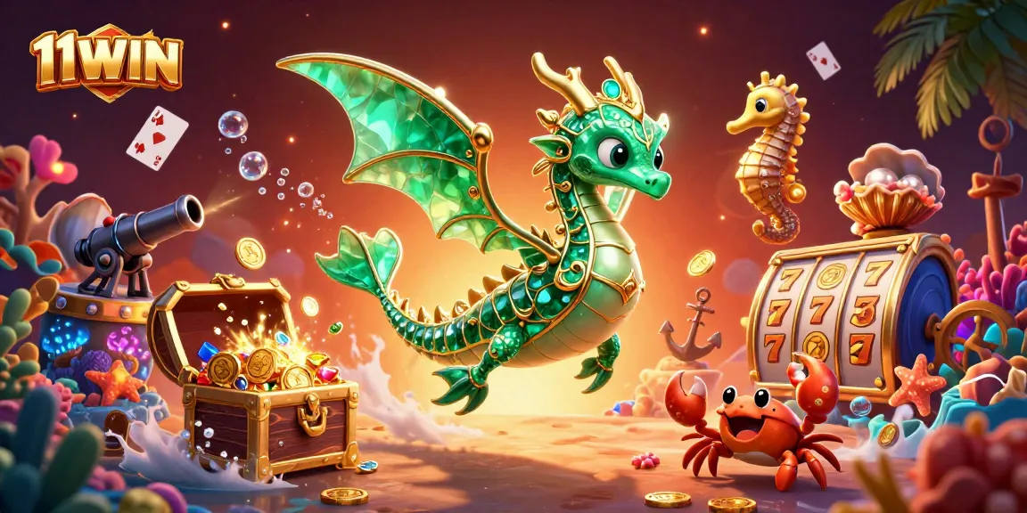 Win big with exciting 11WIN slot games amidst a treasure-filled underwater world.