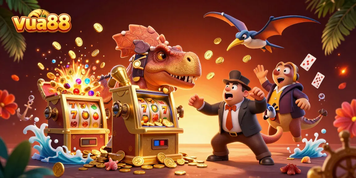 Experience the excitement of vua88 with a pachycephalosaurus winning coins from a slot machine.