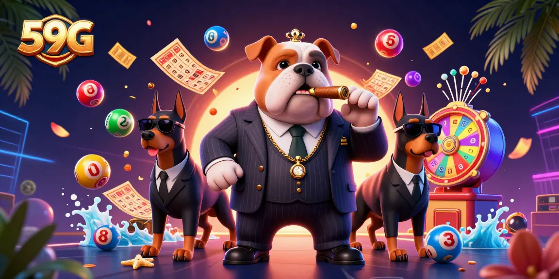 Experience the excitement of 59G with a dynamic casino scene featuring a mafia bulldog and thrilling game elements.