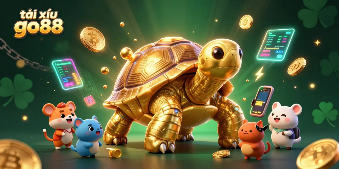 Experience the excitement of tài xỉu go88 with a vibrant casino scene featuring animated tortoises and crypto elements.