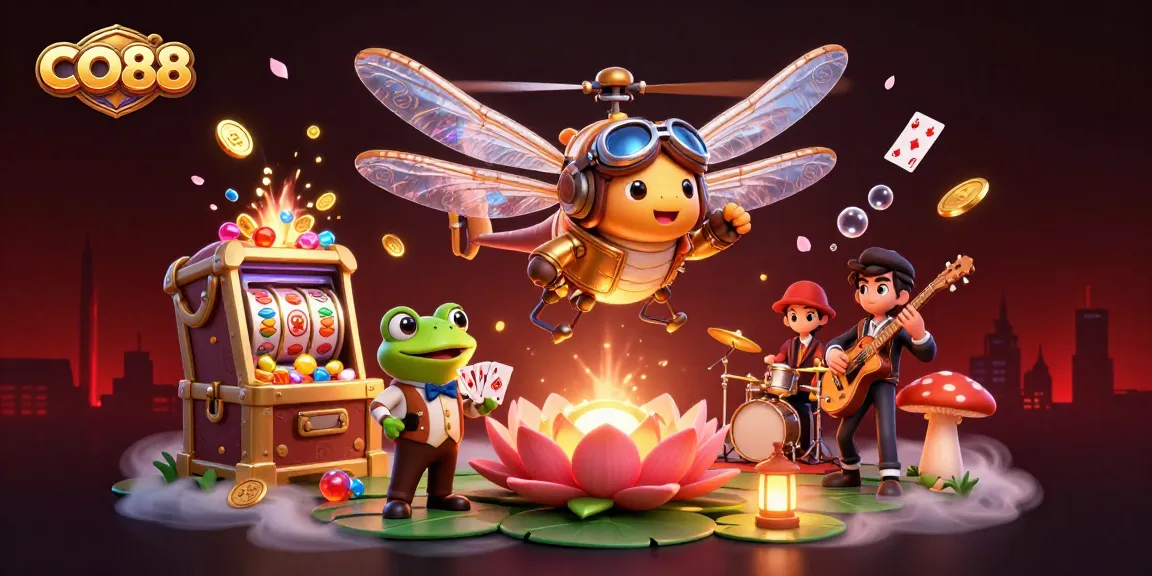 Experience thrilling action at CO88 casino with a dynamic dragonfly pilot and frog croupier!