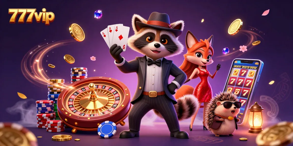 Experience thrilling gameplay at 777vip with a royal flush, roulette, and colorful casino elements.