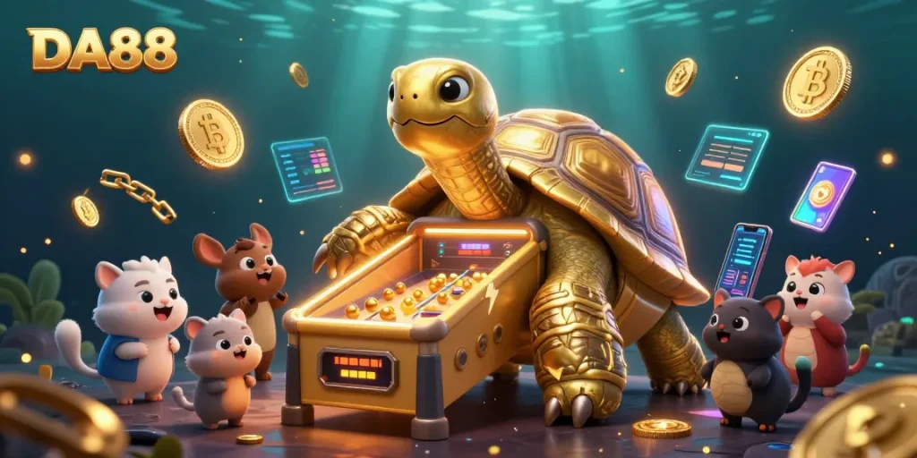 DA88 showcases thrilling casino adventures with a colossal tortoise and crypto elements.