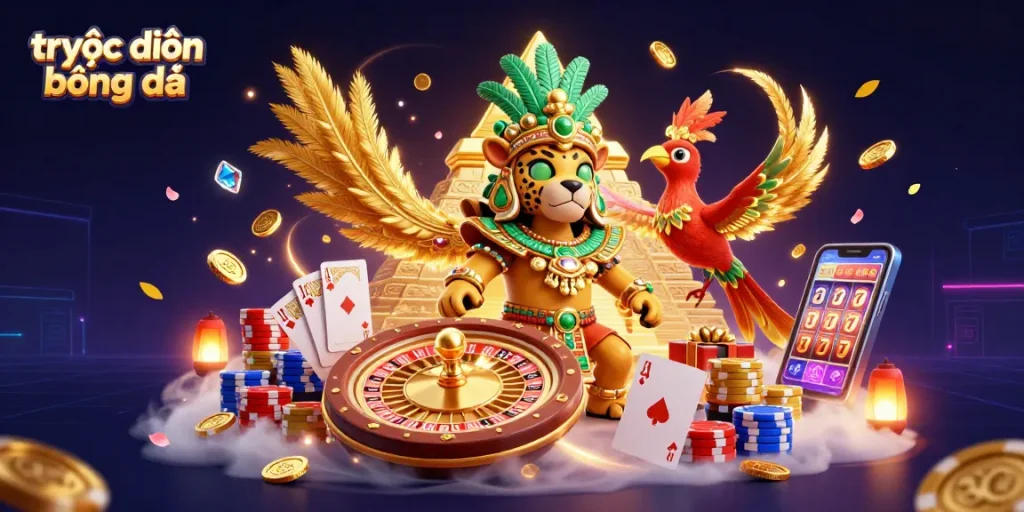 Experience trực tiếp bóng đá with vibrant casino elements, showcasing a dynamic scene of winning excitement.