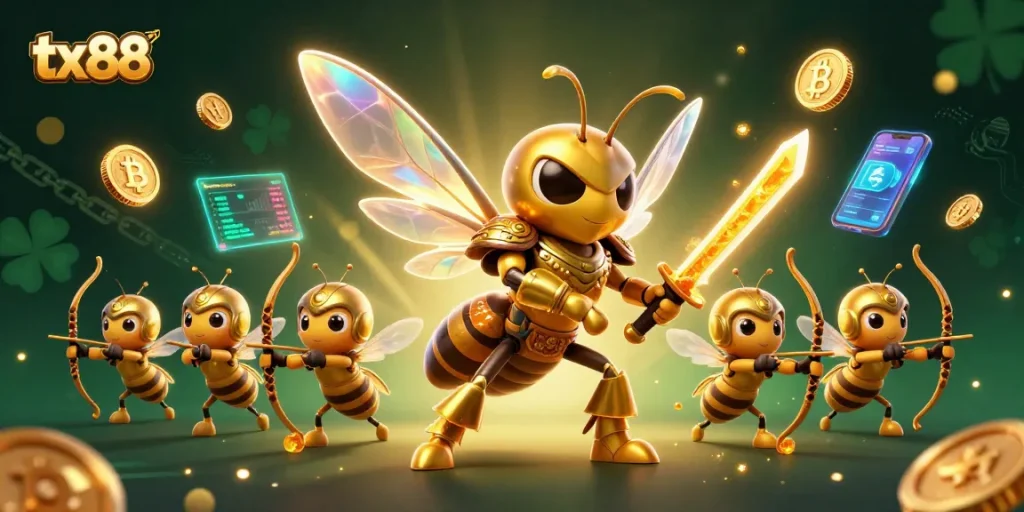 Experience thrilling gameplay with tx88, showcasing vibrant casino characters and cryptocurrency elements.