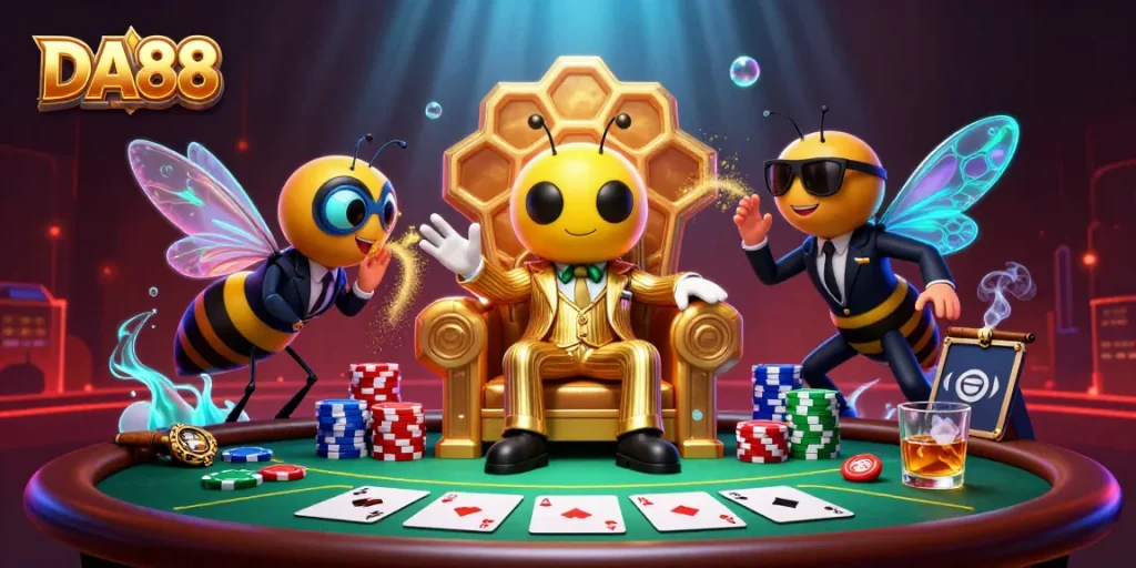 DA88 showcases a vibrant bumblebee mob boss scene with poker elements for players.