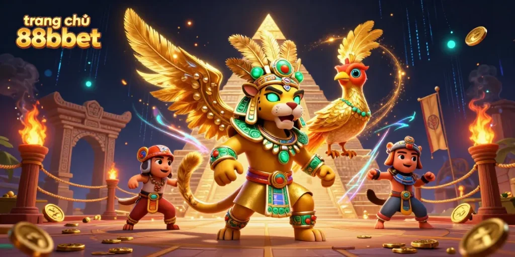 Engage with the stunning visuals of trang chủ 88bbet, featuring a Mayan jaguar priest and golden elements.