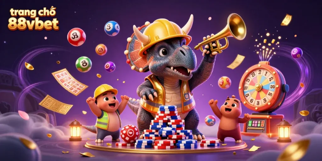 Chiêm ngưỡng trò chơi tại trang chủ 88vbet với hình ảnh vui nhộn từ dinosaur và các trò chơi xổ số.