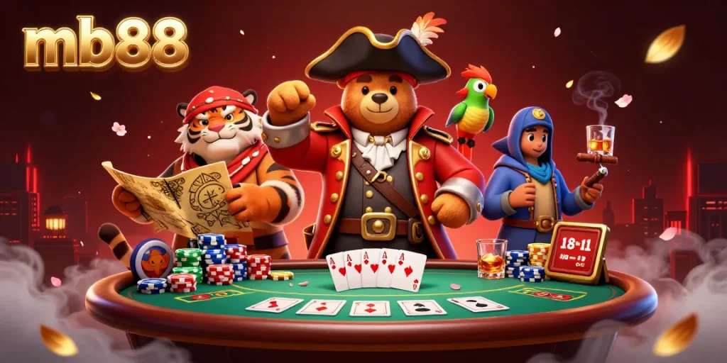 Join the adventure at mb88 as the pirate captain bear and his fierce tiger first mate unveil the world of casino gaming!