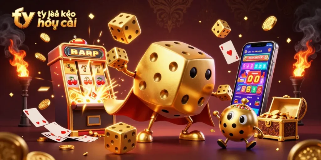 Experience the thrill of betting with tỷ lệ kèo nhà cái in this engaging casino illustration featuring exciting gaming elements.