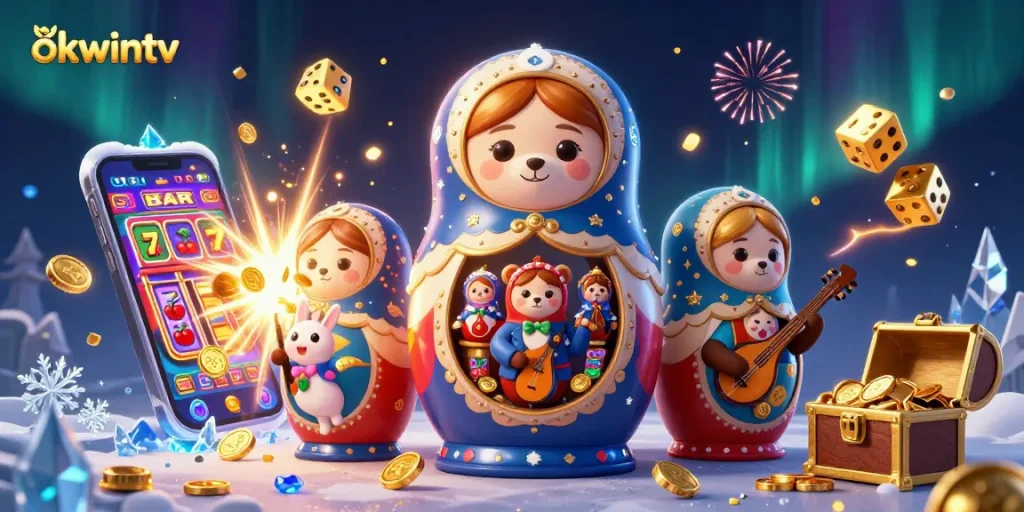Experience thrilling gaming action with okwintv’s vibrant casino scene featuring Matryoshka bears and more!